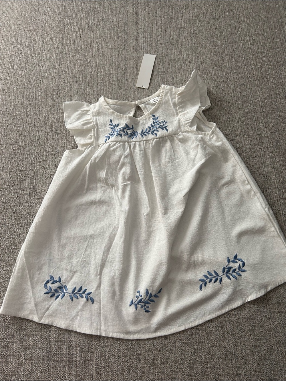 NWT Cream Kids Dress with Blue Floral Embroidery Size 2/3T